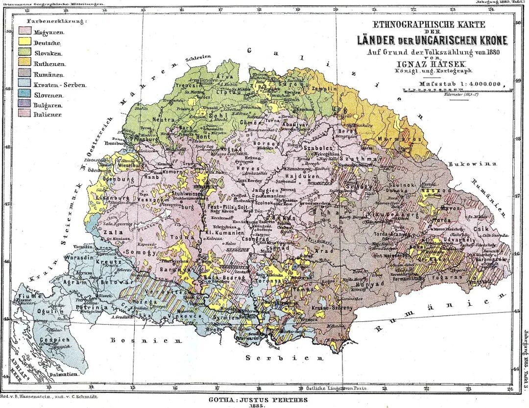 1880年匈牙利王国的各民族分布图